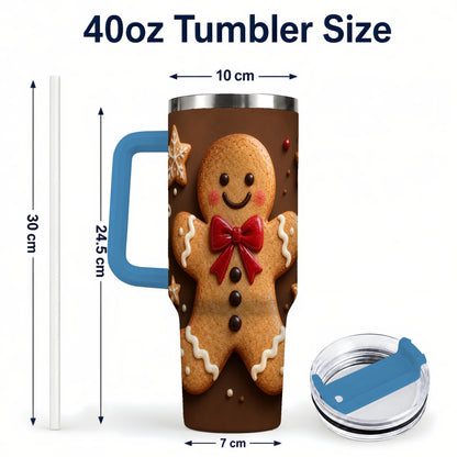 #pl[40oz|Blue] Gingerbread Man 40oz Tumbler with Handle, Christmas Holiday Travel Cup
