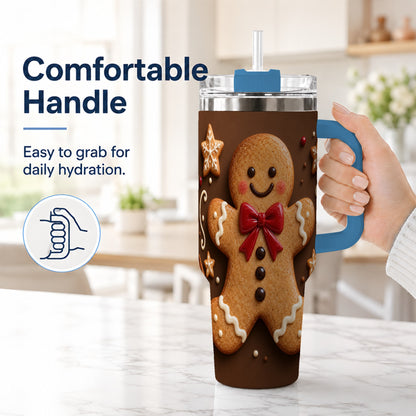 #pl[40oz|Blue] Gingerbread Man 40oz Tumbler with Handle, Christmas Holiday Travel Cup