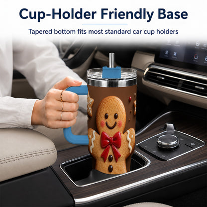 #pl[40oz|Blue] Gingerbread Man 40oz Tumbler with Handle, Christmas Holiday Travel Cup