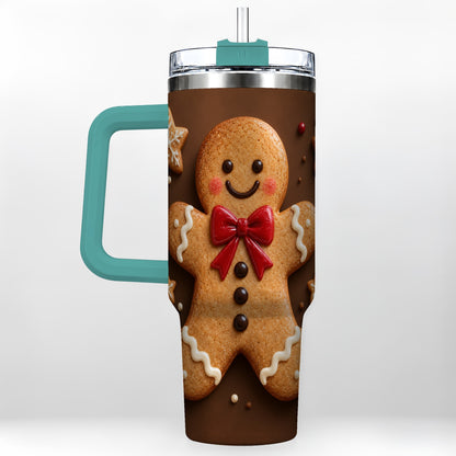 #pl[40oz|Green] Gingerbread Man 40oz Tumbler with Handle, Christmas Holiday Travel Cup