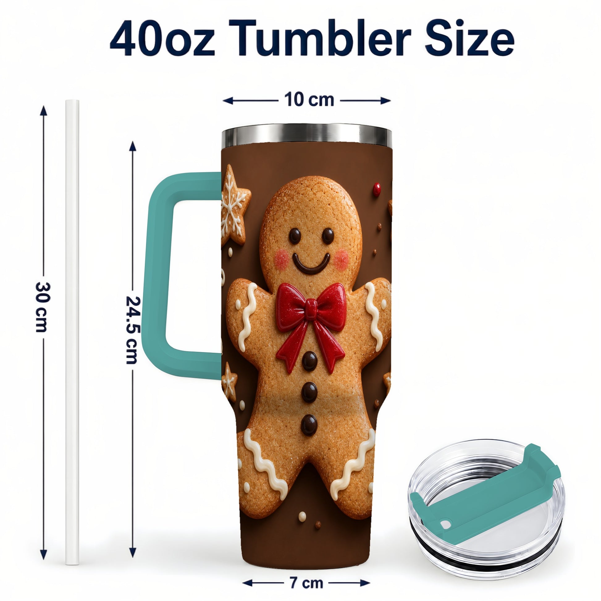#pl[40oz|Green] Gingerbread Man 40oz Tumbler with Handle, Christmas Holiday Travel Cup