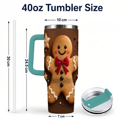 #pl[40oz|Green] Gingerbread Man 40oz Tumbler with Handle, Christmas Holiday Travel Cup
