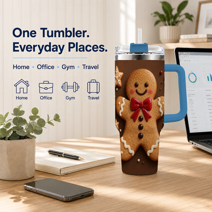 #pl[40oz|Blue] Gingerbread Man 40oz Tumbler with Handle, Christmas Holiday Travel Cup