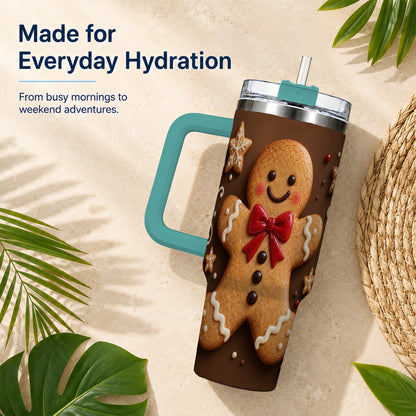 #pl[40oz|Green] Gingerbread Man 40oz Tumbler with Handle, Christmas Holiday Travel Cup