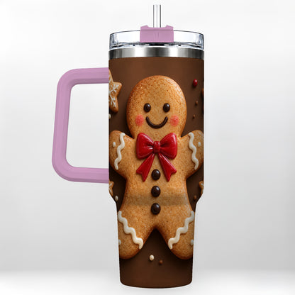 #pl[40oz|Pink] Gingerbread Man 40oz Tumbler with Handle, Christmas Holiday Travel Cup