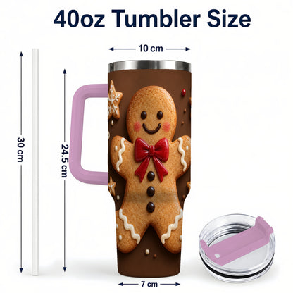 #pl[40oz|Pink] Gingerbread Man 40oz Tumbler with Handle, Christmas Holiday Travel Cup