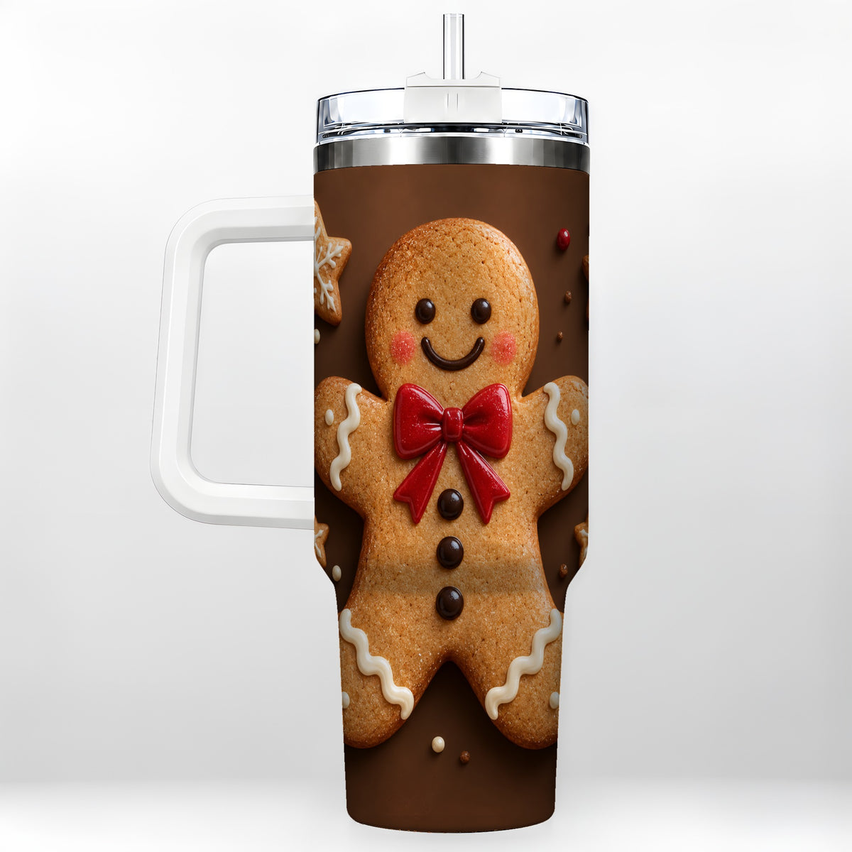 Gingerbread Man 40oz Tumbler with Handle, Christmas Holiday Travel Cup