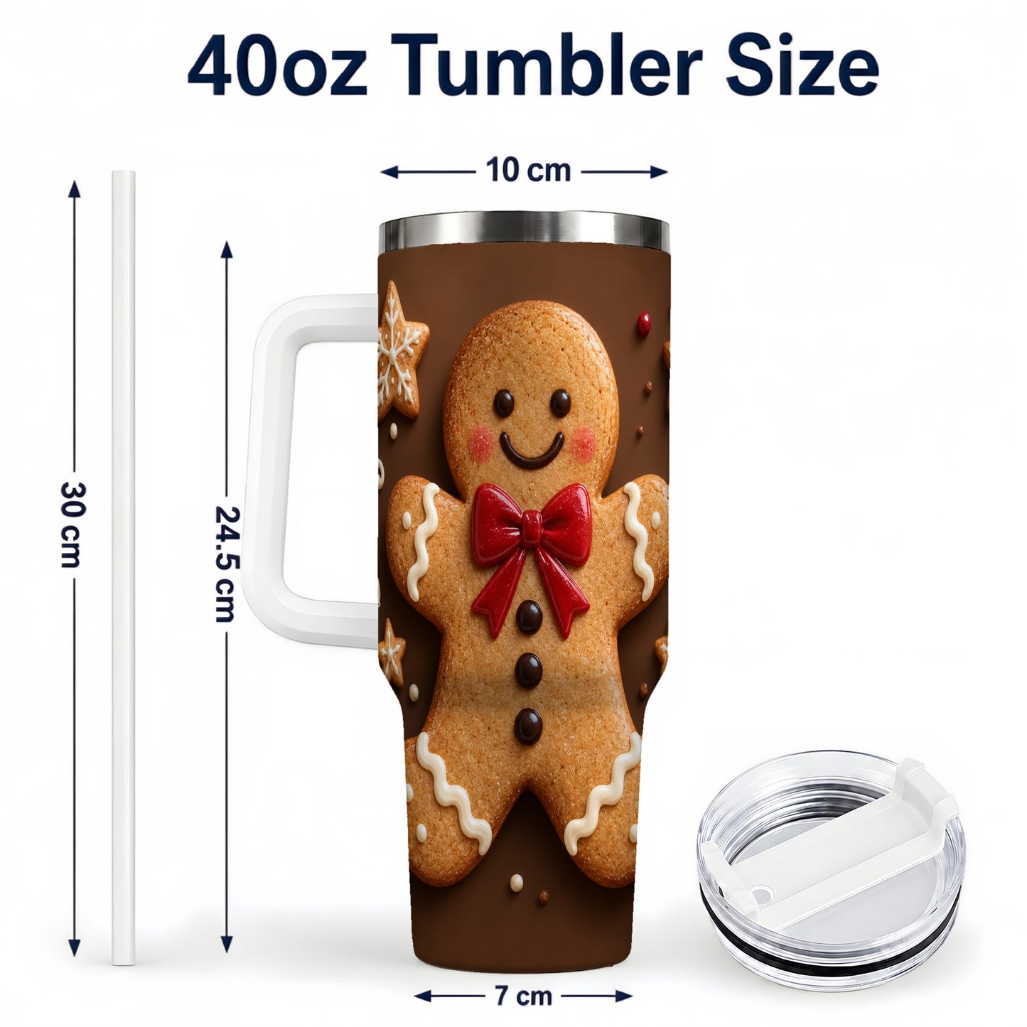 #pl[40oz|White] Gingerbread Man 40oz Tumbler with Handle, Christmas Holiday Travel Cup