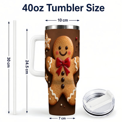 #pl[40oz|White] Gingerbread Man 40oz Tumbler with Handle, Christmas Holiday Travel Cup