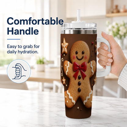 #pl[40oz|White] Gingerbread Man 40oz Tumbler with Handle, Christmas Holiday Travel Cup