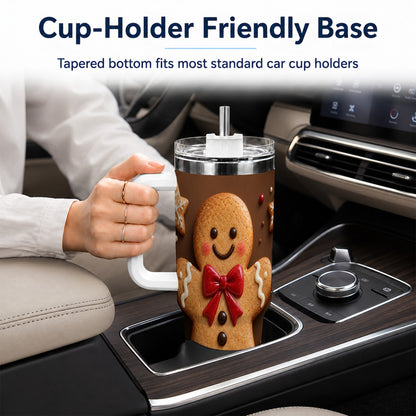 #pl[40oz|White] Gingerbread Man 40oz Tumbler with Handle, Christmas Holiday Travel Cup