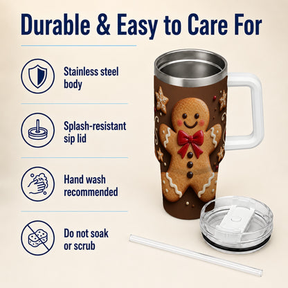 #pl[40oz|White] Gingerbread Man 40oz Tumbler with Handle, Christmas Holiday Travel Cup