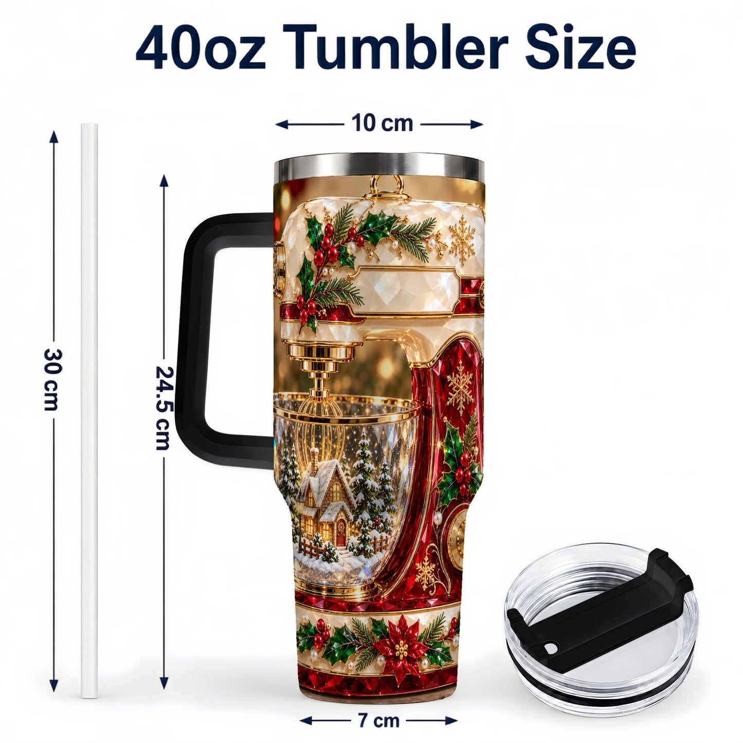 #pl[40oz|Black] Christmas Mixer 40oz Tumbler with Handle, Holiday Baking Travel Cup