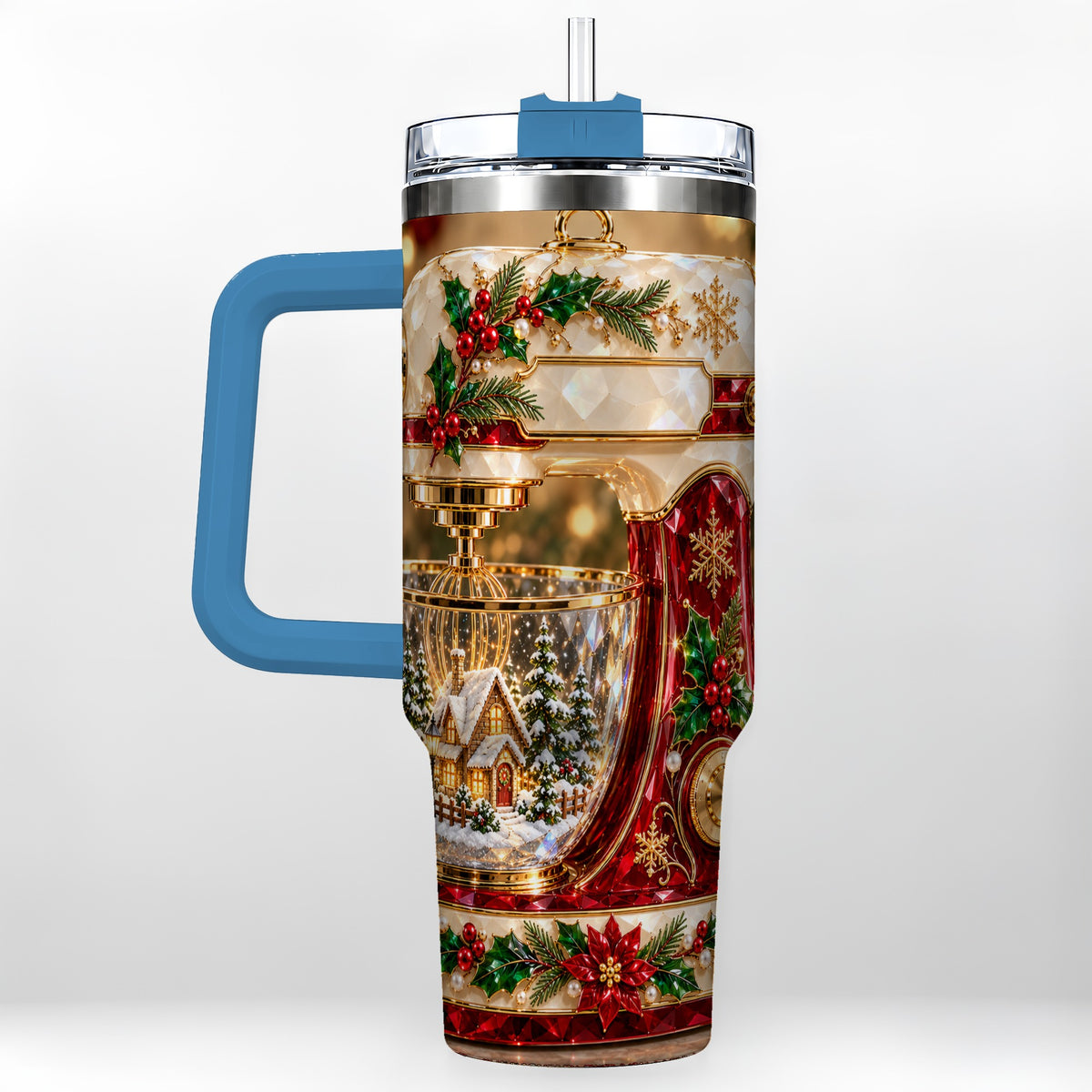 #pl[40oz|Blue] Christmas Mixer 40oz Tumbler with Handle, Holiday Baking Travel Cup