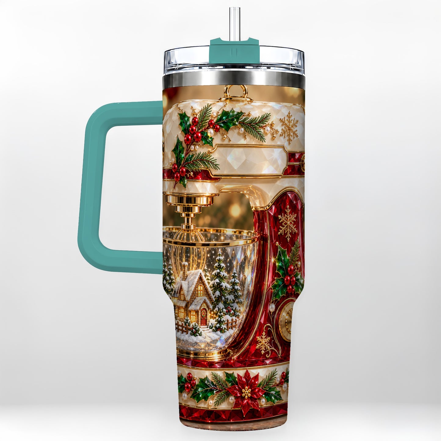 #pl[40oz|Green] Christmas Mixer 40oz Tumbler with Handle, Holiday Baking Travel Cup