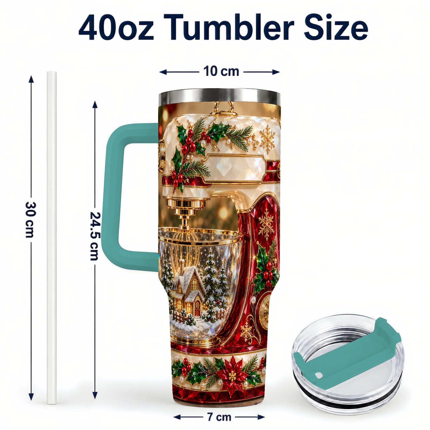 #pl[40oz|Green] Christmas Mixer 40oz Tumbler with Handle, Holiday Baking Travel Cup