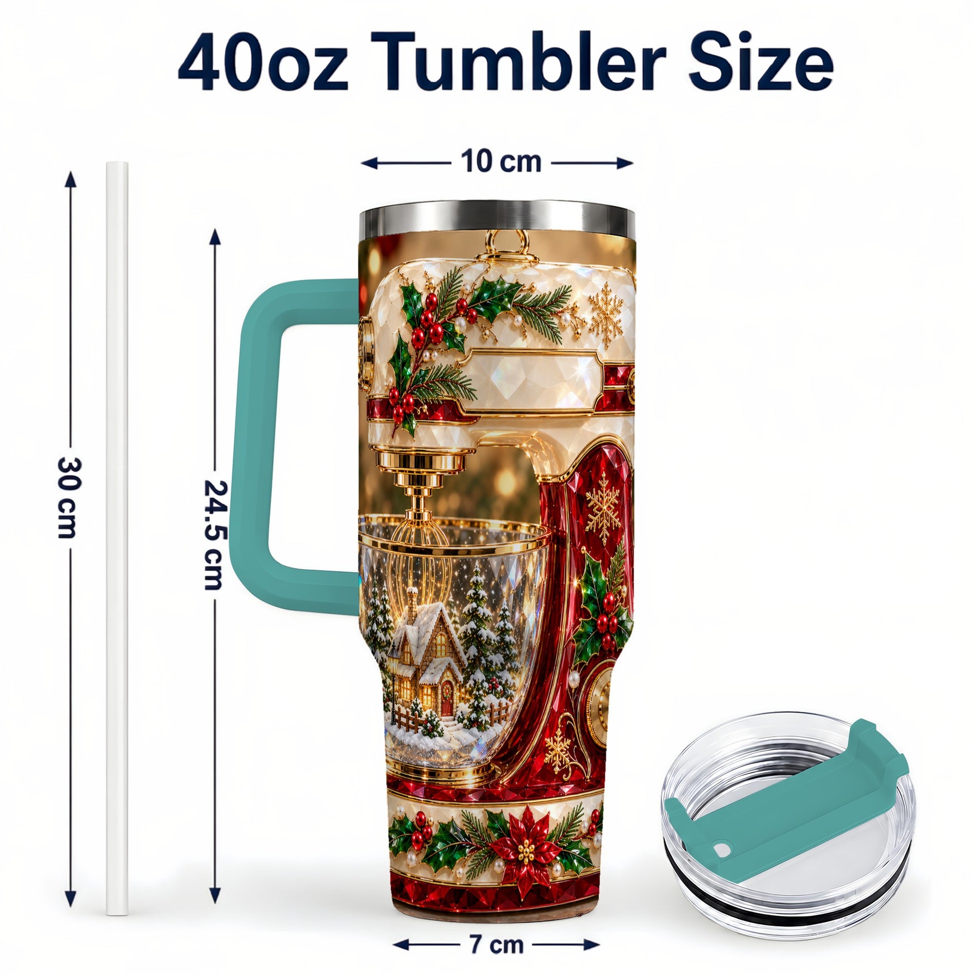 #pl[40oz|Green] Christmas Mixer 40oz Tumbler with Handle, Holiday Baking Travel Cup