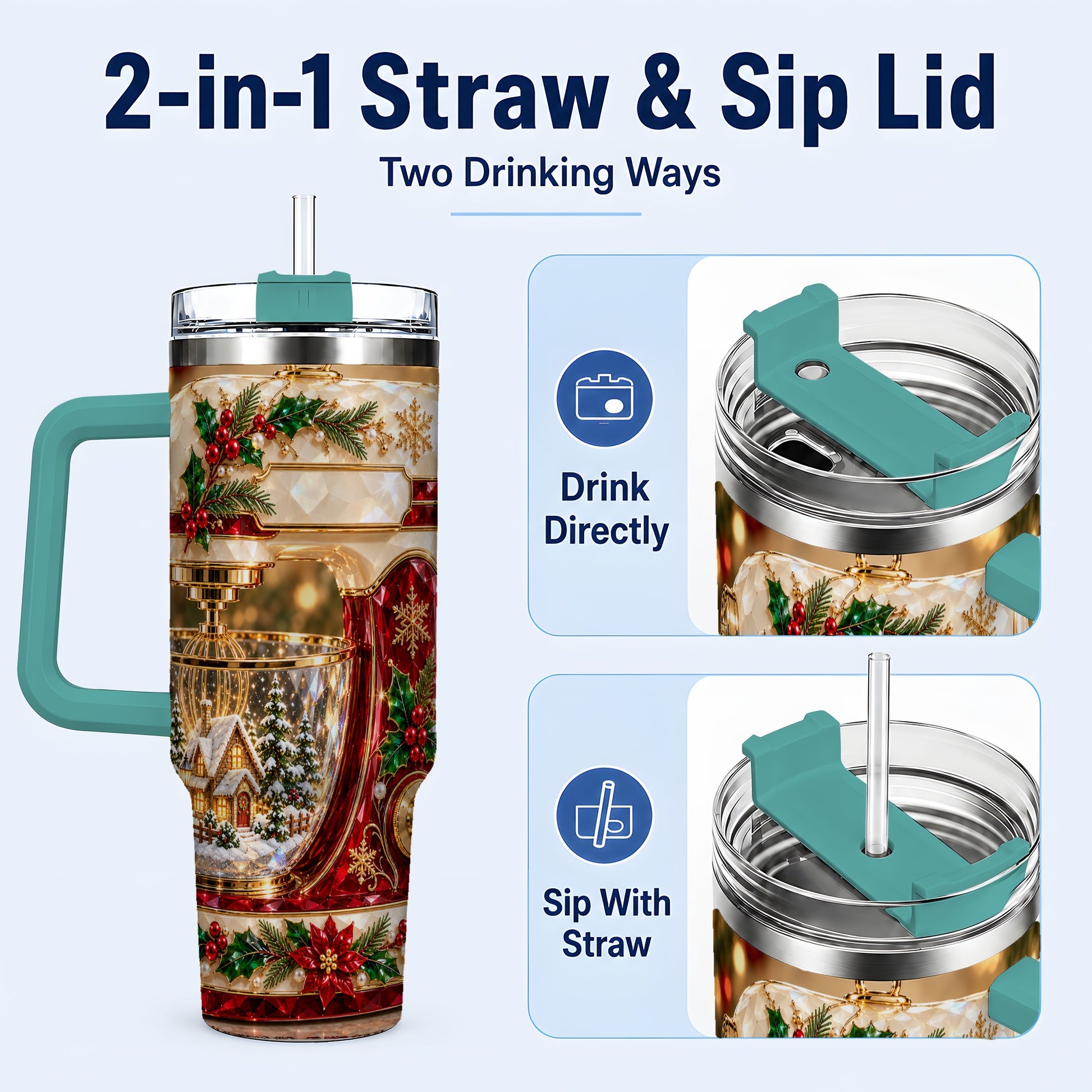 #pl[40oz|Green] Christmas Mixer 40oz Tumbler with Handle, Holiday Baking Travel Cup