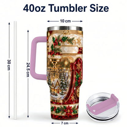 #pl[40oz|Pink] Christmas Mixer 40oz Tumbler with Handle, Holiday Baking Travel Cup