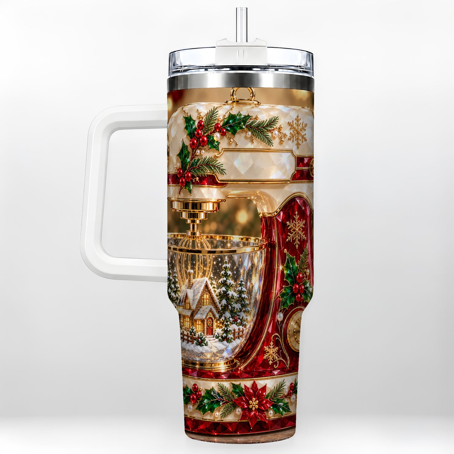 Christmas Mixer 40oz Tumbler with Handle, Holiday Baking Travel Cup