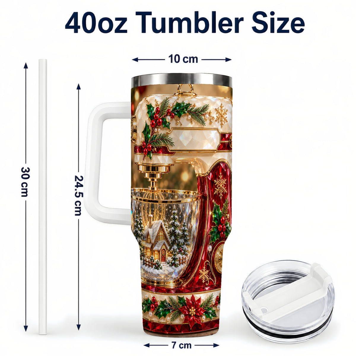 #pl[40oz|White] Christmas Mixer 40oz Tumbler with Handle, Holiday Baking Travel Cup