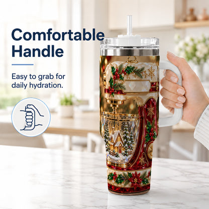 #pl[40oz|White] Christmas Mixer 40oz Tumbler with Handle, Holiday Baking Travel Cup