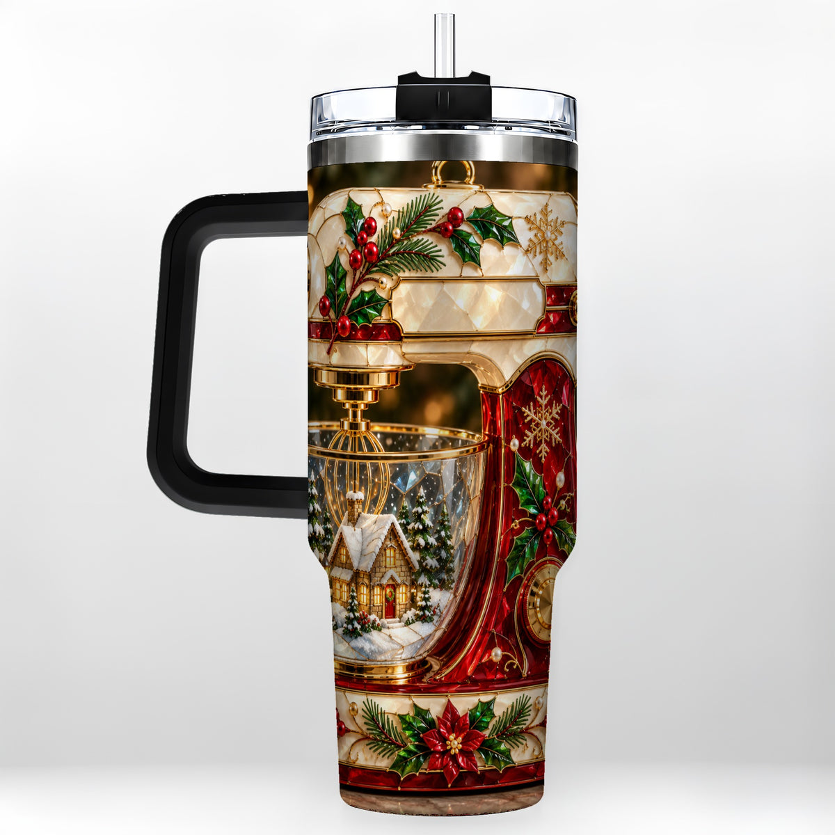 #pl[40oz|Black] Holiday Mixer 40oz Tumbler with Handle, Christmas Baking Travel Cup