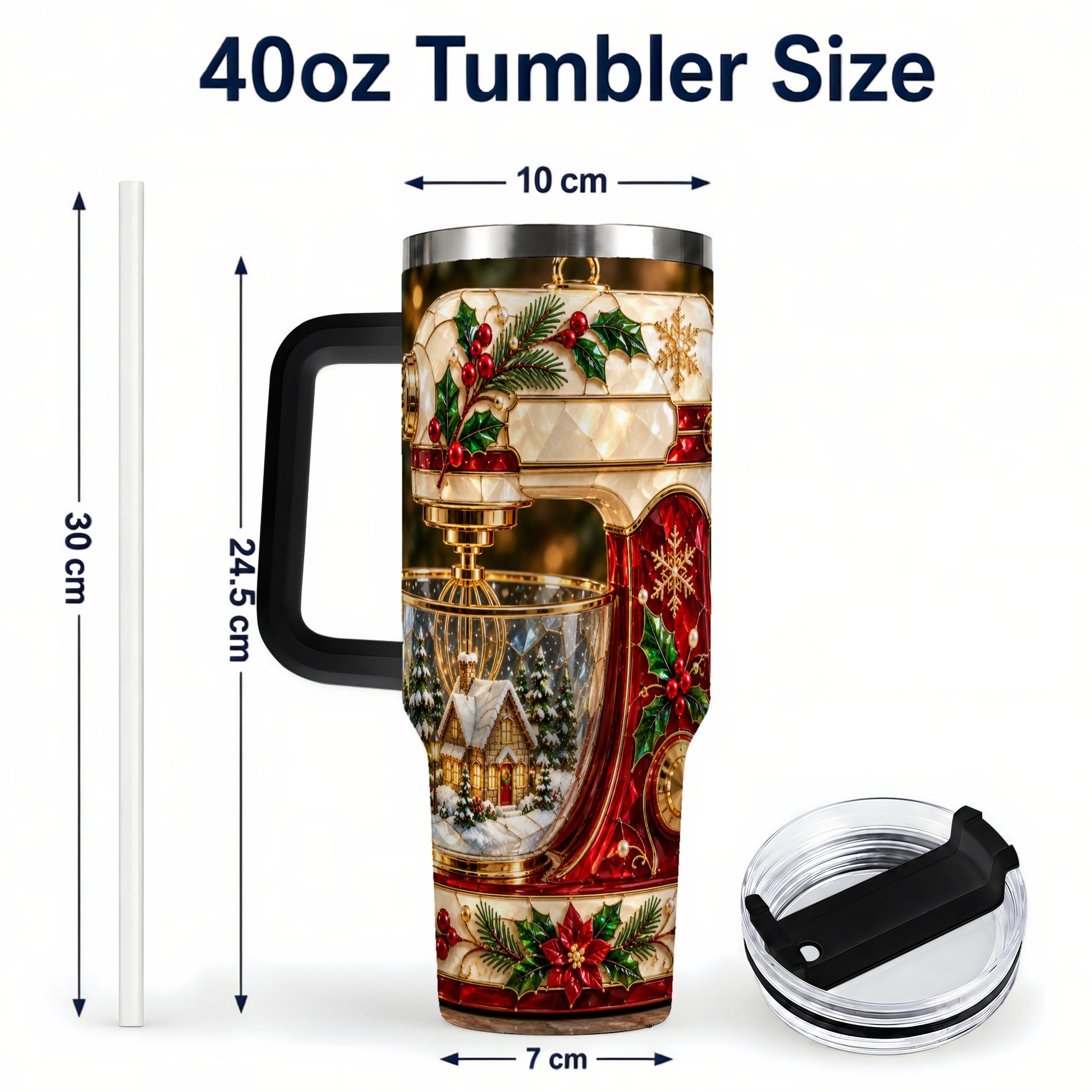 #pl[40oz|Black] Holiday Mixer 40oz Tumbler with Handle, Christmas Baking Travel Cup