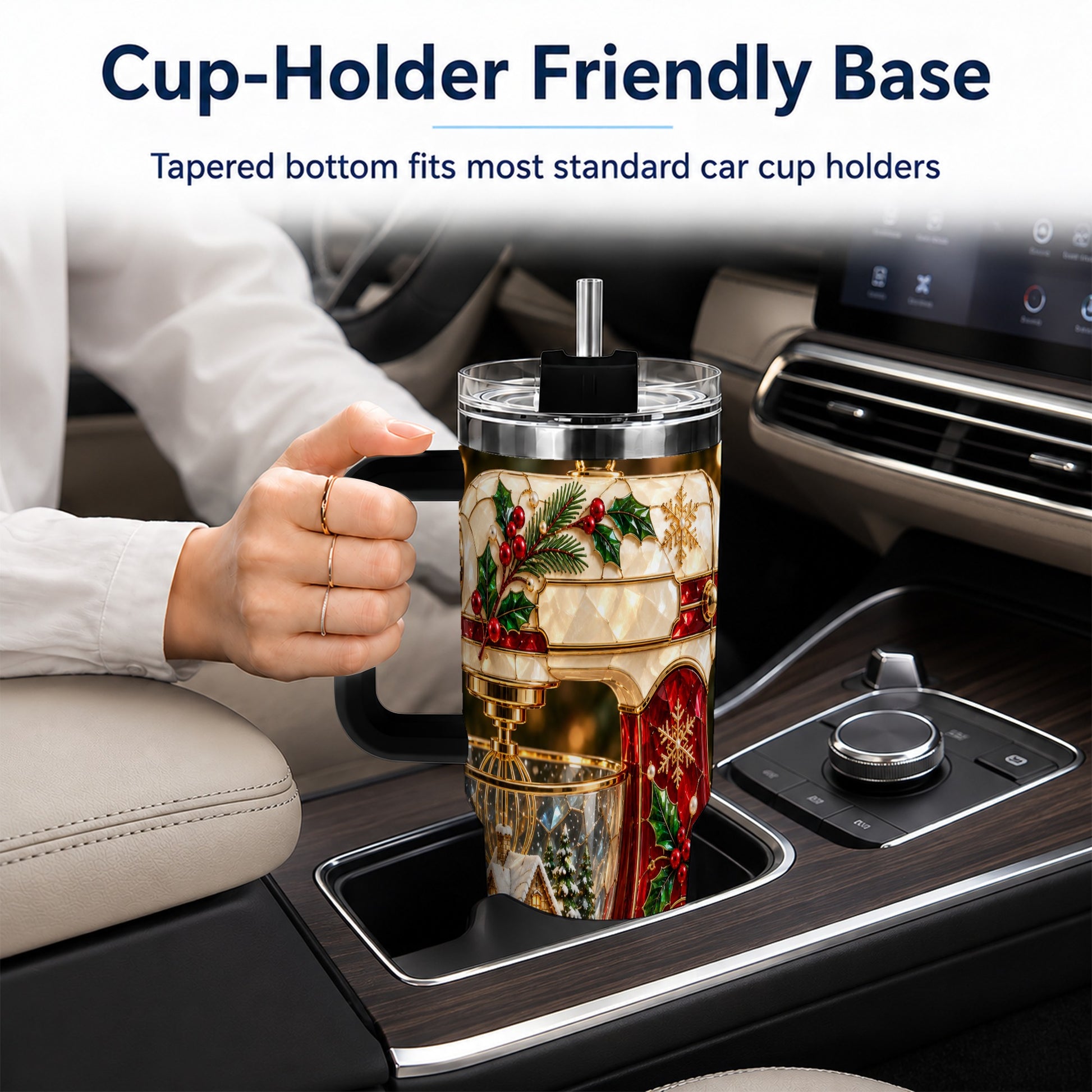 #pl[40oz|Black] Holiday Mixer 40oz Tumbler with Handle, Christmas Baking Travel Cup
