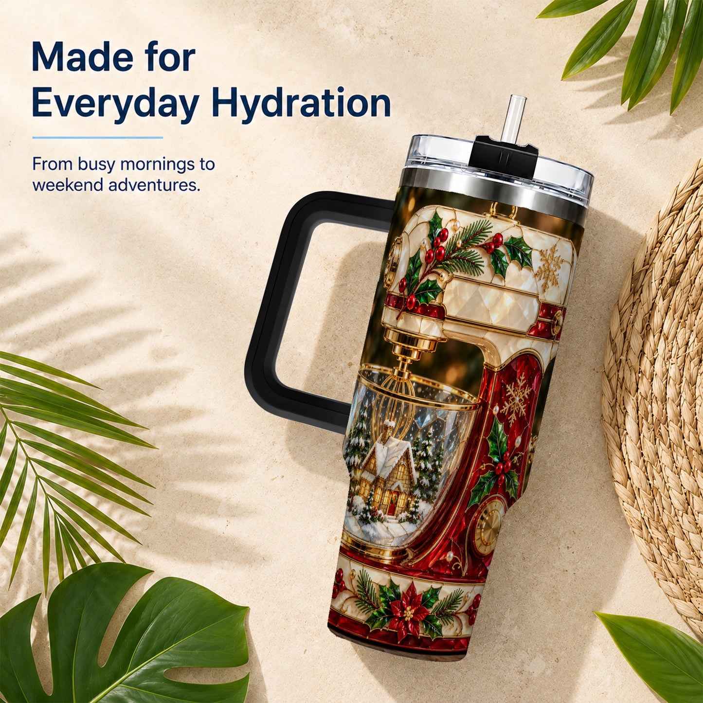 #pl[40oz|Black] Holiday Mixer 40oz Tumbler with Handle, Christmas Baking Travel Cup