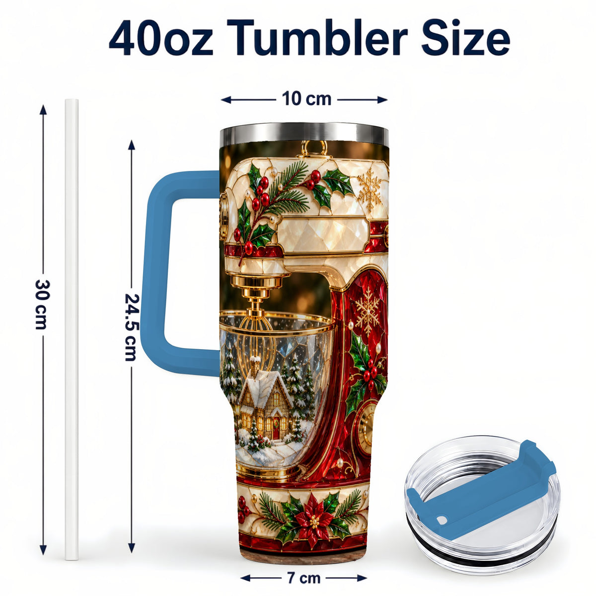 #pl[40oz|Blue] Holiday Mixer 40oz Tumbler with Handle, Christmas Baking Travel Cup