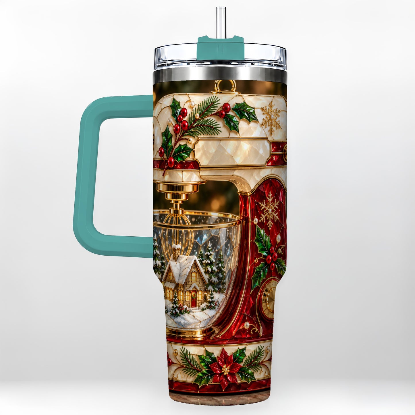 #pl[40oz|Green] Holiday Mixer 40oz Tumbler with Handle, Christmas Baking Travel Cup