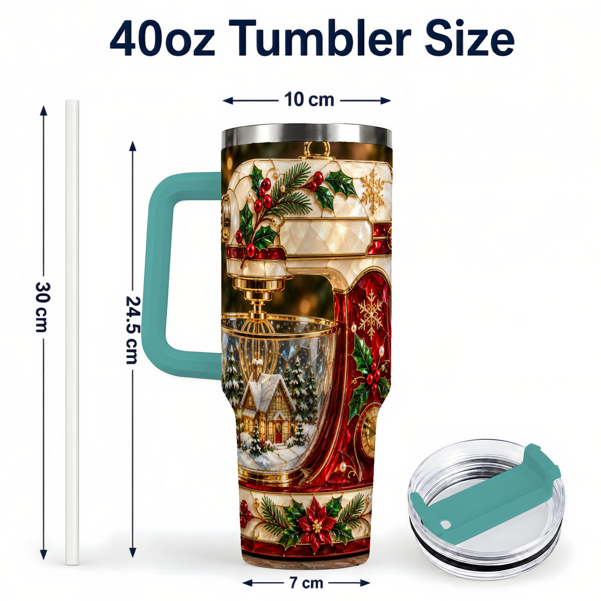#pl[40oz|Green] Holiday Mixer 40oz Tumbler with Handle, Christmas Baking Travel Cup