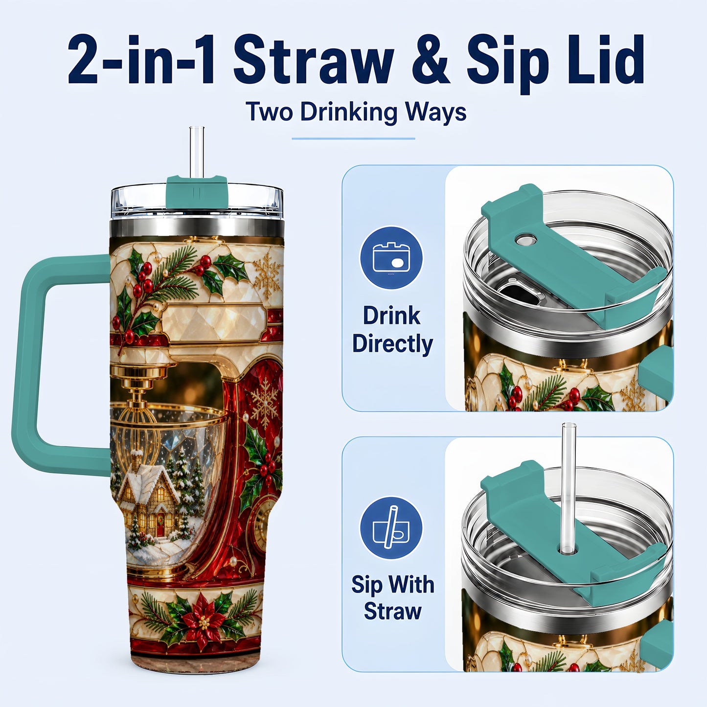 #pl[40oz|Green] Holiday Mixer 40oz Tumbler with Handle, Christmas Baking Travel Cup