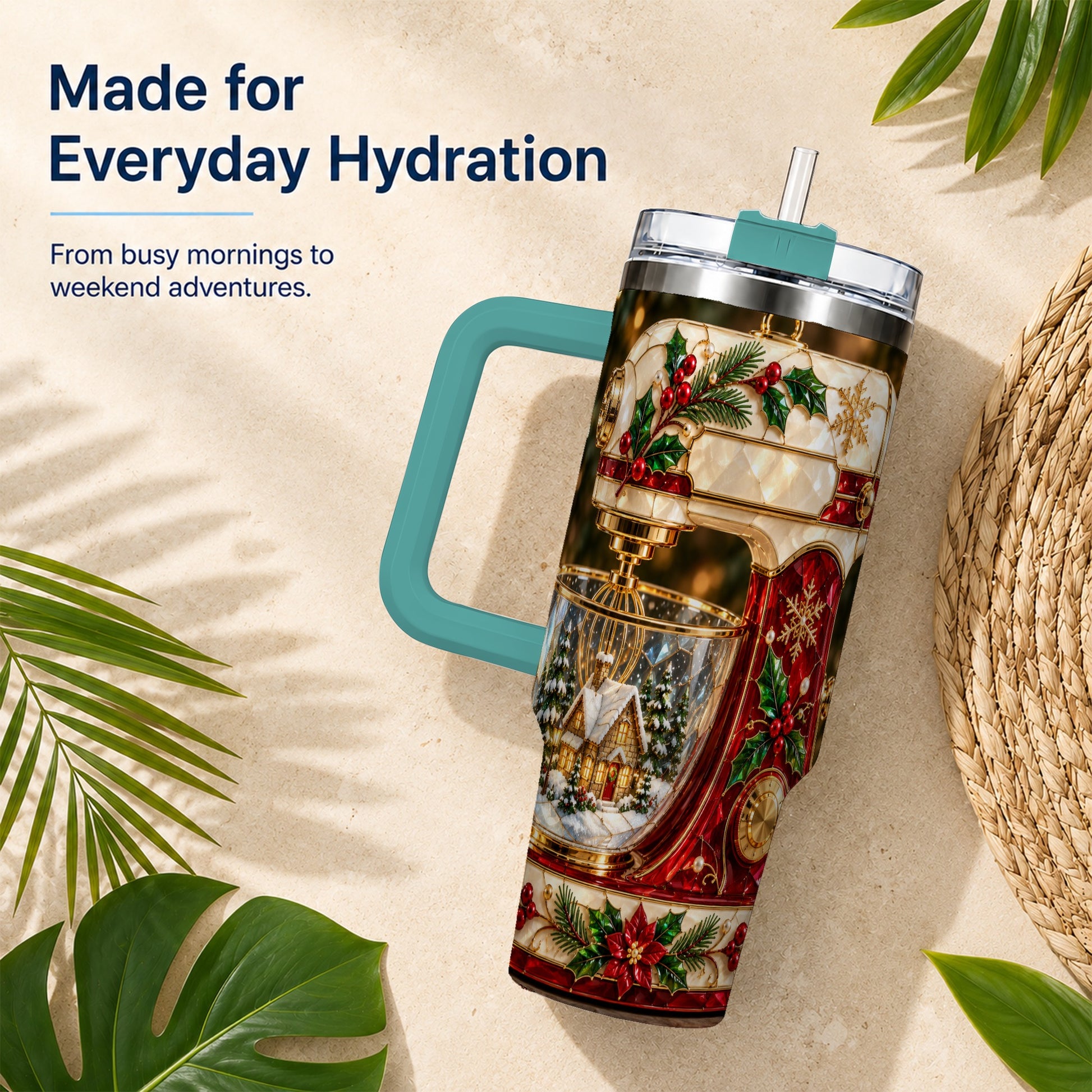 #pl[40oz|Green] Holiday Mixer 40oz Tumbler with Handle, Christmas Baking Travel Cup
