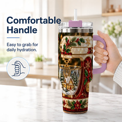 #pl[40oz|Pink] Holiday Mixer 40oz Tumbler with Handle, Christmas Baking Travel Cup
