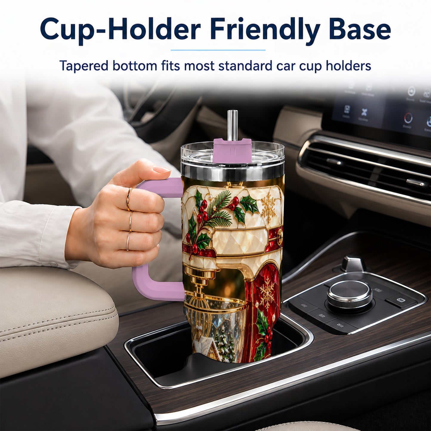 #pl[40oz|Pink] Holiday Mixer 40oz Tumbler with Handle, Christmas Baking Travel Cup