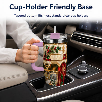 #pl[40oz|Pink] Holiday Mixer 40oz Tumbler with Handle, Christmas Baking Travel Cup