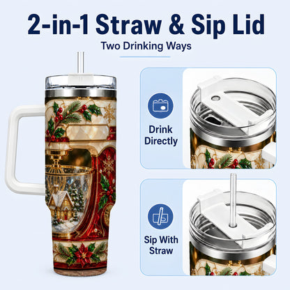 #pl[40oz|White] Holiday Mixer 40oz Tumbler with Handle, Christmas Baking Travel Cup