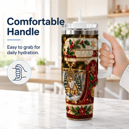 #pl[40oz|White] Holiday Mixer 40oz Tumbler with Handle, Christmas Baking Travel Cup