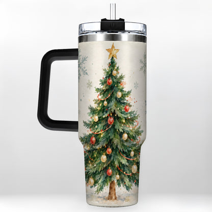 #pl[40oz|Black] Christmas Tree 40oz Tumbler with Handle, Watercolor Holiday Travel Cup