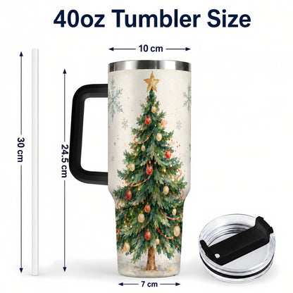 #pl[40oz|Black] Christmas Tree 40oz Tumbler with Handle, Watercolor Holiday Travel Cup