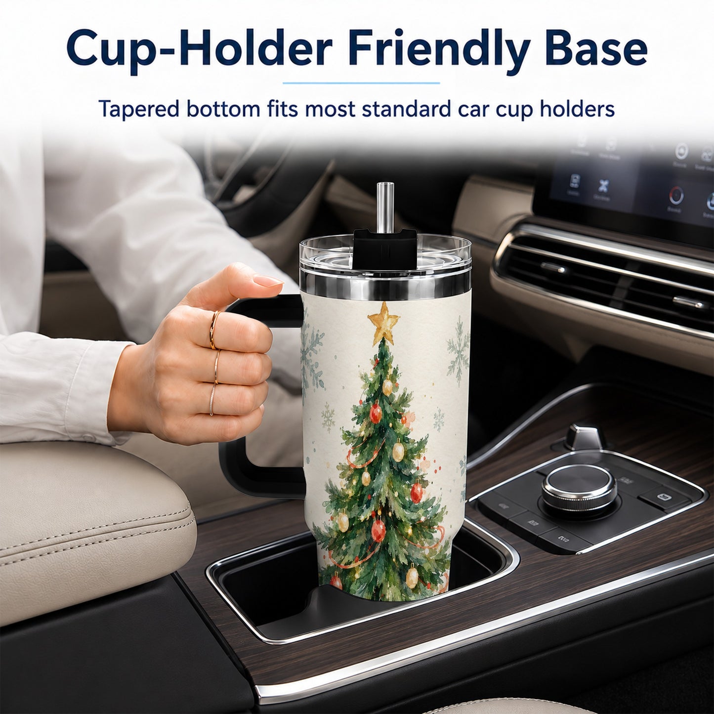 #pl[40oz|Black] Christmas Tree 40oz Tumbler with Handle, Watercolor Holiday Travel Cup