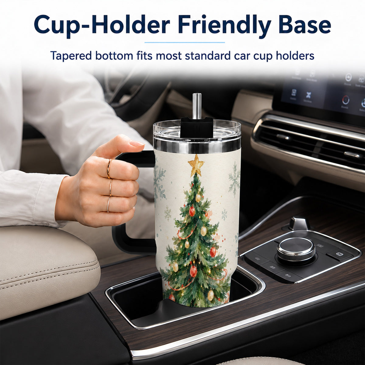 #pl[40oz|Black] Christmas Tree 40oz Tumbler with Handle, Watercolor Holiday Travel Cup