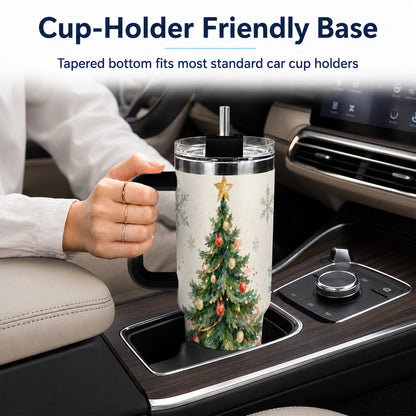 #pl[40oz|Black] Christmas Tree 40oz Tumbler with Handle, Watercolor Holiday Travel Cup