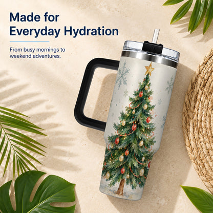 #pl[40oz|Black] Christmas Tree 40oz Tumbler with Handle, Watercolor Holiday Travel Cup