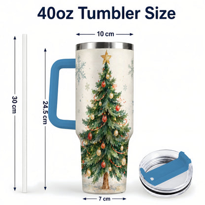 #pl[40oz|Blue] Christmas Tree 40oz Tumbler with Handle, Watercolor Holiday Travel Cup