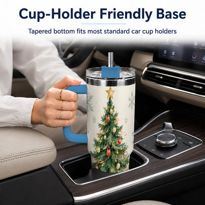 #pl[40oz|Blue] Christmas Tree 40oz Tumbler with Handle, Watercolor Holiday Travel Cup