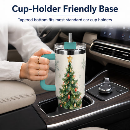 #pl[40oz|Green] Christmas Tree 40oz Tumbler with Handle, Watercolor Holiday Travel Cup