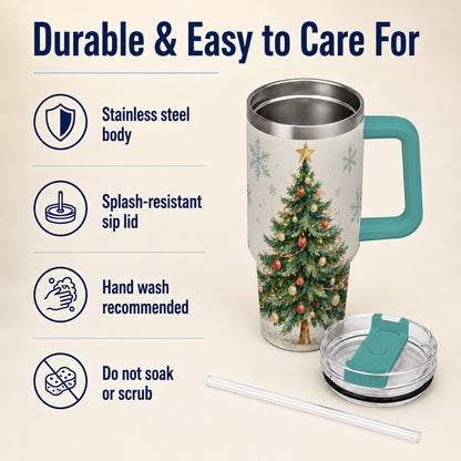 #pl[40oz|Green] Christmas Tree 40oz Tumbler with Handle, Watercolor Holiday Travel Cup